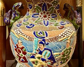Japanese Satsuma Moriage Footed Vase, over 100 years old!
