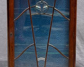 Art Deco walnut single door lighted display cabinet