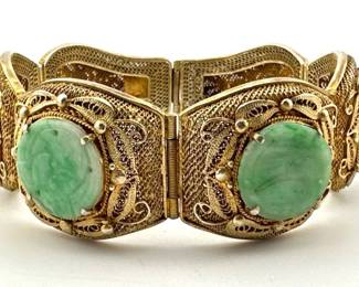 Antique sterling, carved jade bracelet