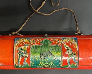 Antique red metal vasculum (used for collecting insects, botany samples)