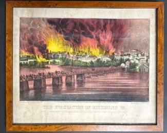 Nicely framed lithograph of Currier and Ives image of the evacuation of Richmond