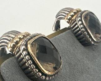 Sterling, smoky quartz 14kt earrings