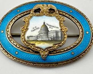 Antique sterling enamel pin of US Capitol