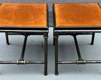 Industrial style lead pipe side tables with wood tops