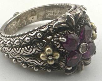 Barbara Bixby sterling, 18kt ring with garnet and white topaz