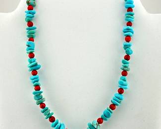Native American sterling, turquoise, coral beads
