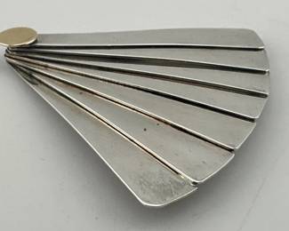 Sterling fan brooch with 14kt gold accent