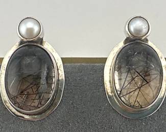 “The Dreamer” sterling earrings with rutilated quartz and pearls