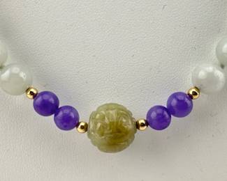 14kt, lavender, green jade beads