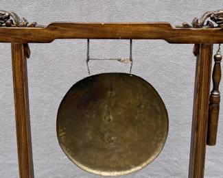 Chinese brass gong on hardwood stand