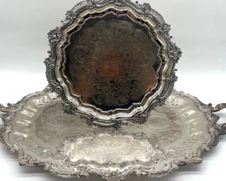 Round, oval silver plate trays, one by Blackinton