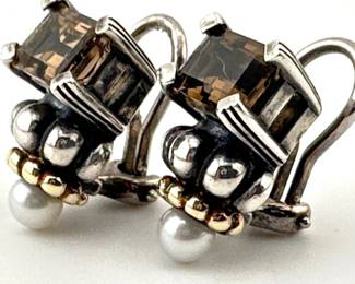 Lagos 18kt, sterling, quartz, pearl earrings
