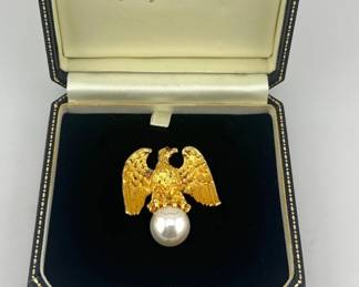 Ann Hand sterling vermeil eagle pearl brooch