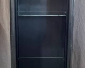 Small scale Regency style black curio with glass shelves