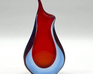 Flavio Poli Murano glass red and blue teardrop vase