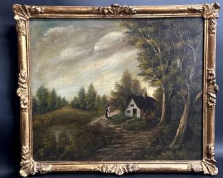 Framed French landscape on canvas