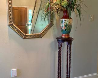 Two-Tier Barley Twist Plant Stand, Gold Framed Mirror