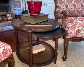 Wood & Cane Oval Accent Table