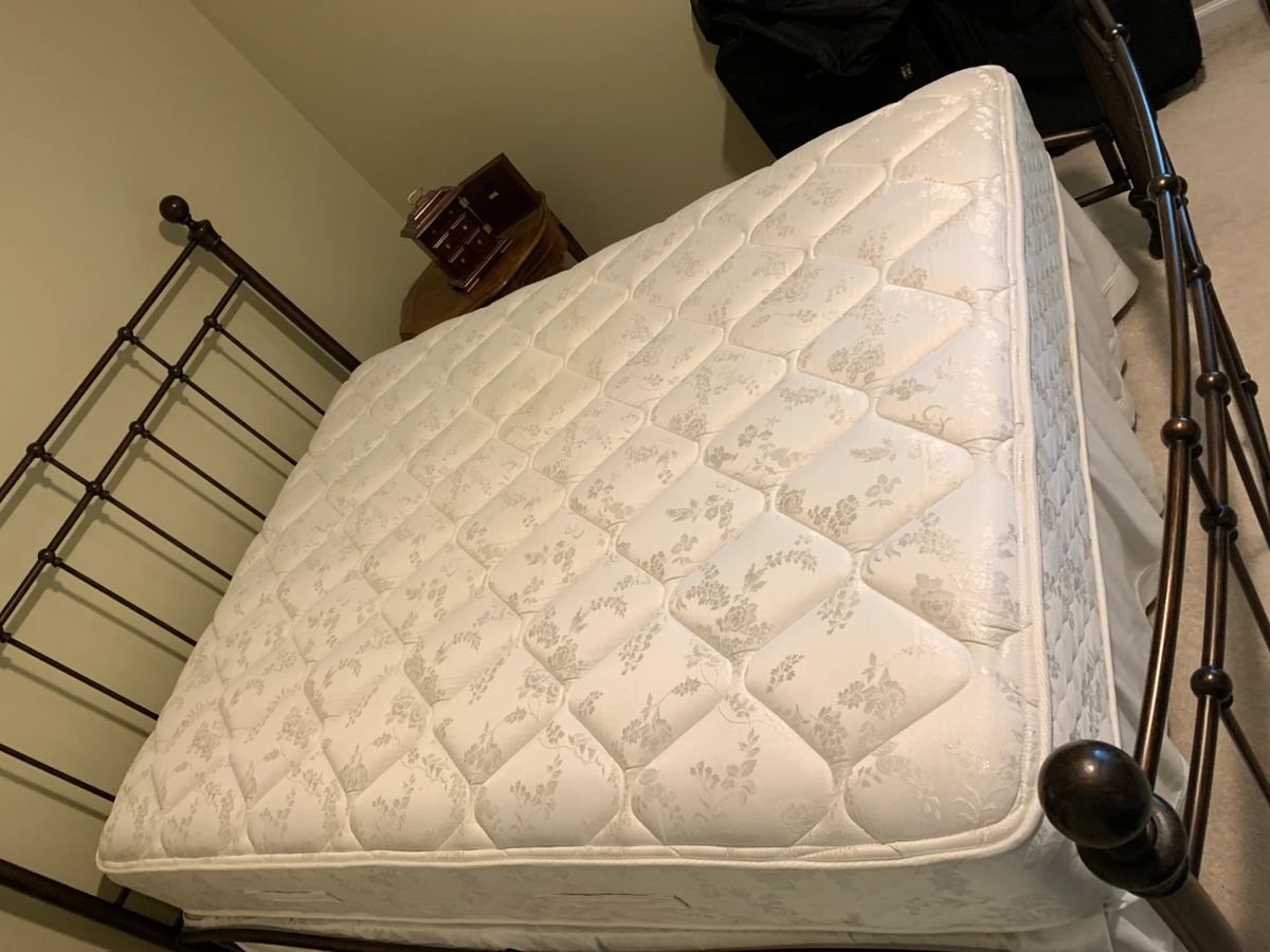 #1 Iron Queen Size Oiled Bronze Bed Frame w/Curved Front $175.00
#2 Sealy Posturepedic Mattress And Boxsprings - Queen Size - as is $30.00