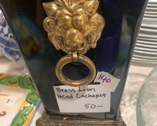 #140 Brass Lions Head Cache Pot $50.00