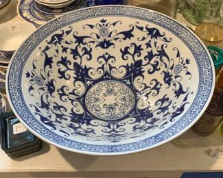 #124 Blue and White Ceramic Flared Bowl - 16" Round $20.00