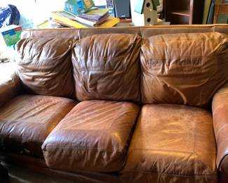 #78 Lane Leather Sable Color Sofa - attached Back Cushions - 7' (as is hole in Deck) $30.00