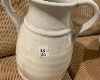 #180 Terracotta White Glazed Double Handled Pitcher $20.00