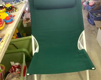 #90 Set of 2 Folding Metal/Green Chair w/head Rest and Carrying Handle $40.00