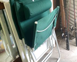 #90 Set of 2 Folding Metal/Green Chair w/head Rest and Carrying Handle $40.00