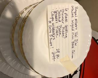 #157 Royal Albert Val D'or White w/gold rim Bone China - 6 place Setting - 30 pc $244.00
#158 Royal Albert Val D'or White w/gold rim Bone China - 6 place Setting - pc 29 (missing one cup) $20.00