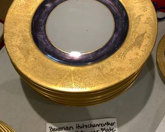 #136 Bavarian Hutschenreuther Selb 10.5" Dinner Plate Gold Guild w/Pheasants 7 pc $126.00