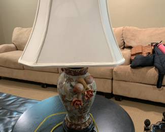 #22 Ginger Jar Lamp w/Decorative Pattern w/roses /fruit and Matching Finial - 30" Tall $75.00