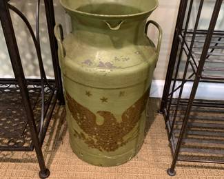#8 Green w/Eagle Painted Milk Can - 9x19 $30.00