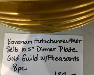 #135 Bavarian Hutschenreuther Selb 10.5" Dinner Plate Gold Guild w/Pheasants 8 pc $132.00