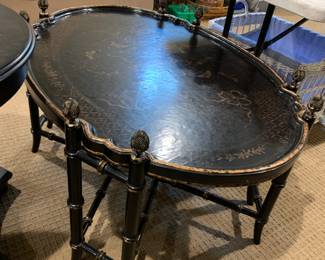#15 Black/Gold Lacquer Oval Shaped Coffee table - 42x30x20 $100.00
