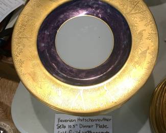#135 Bavarian Hutschenreuther Selb 10.5" Dinner Plate Gold Guild w/Pheasants 8 pc $132.00
