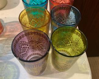 #121 Set of 6 Multi-color Glass Gold-Gilded Juice Glasses $20.00
#122 Set of 6 Multi-color Glass Gold-Gilded Juice Glasses $20.00