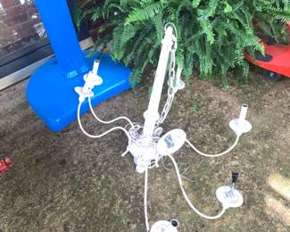 #113 White Metal Light Chandelier - w/6 lights electrified $20.00