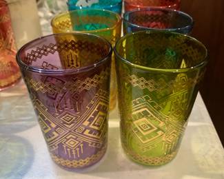 #121 Set of 6 Multi-color Glass Gold-Gilded Juice Glasses $20.00
#122 Set of 6 Multi-color Glass Gold-Gilded Juice Glasses $20.00