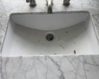 #184 misc garage white vanity with marble top sink $100.00