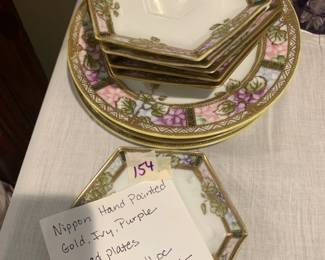 #154 Nippon Hand Painted Gold, Ivy, Purple 11 pc $25.00