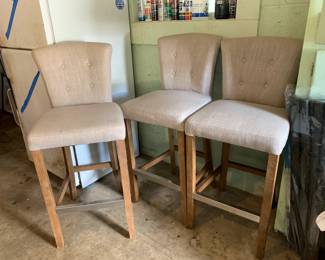 #55 Outlook Set of 3 Button Back Bar Stools - 31" Seat Height - (as is fabric) $30.00