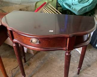 #66 Bombay Half-Moon End Table w/1 drawer (as is needs legs tightened) - 32x16x30 $30.00