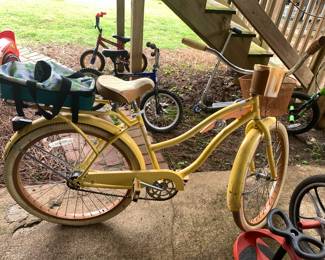 #105 Yellow Huffy Girls Bike w/back rack & Basket $75.00
