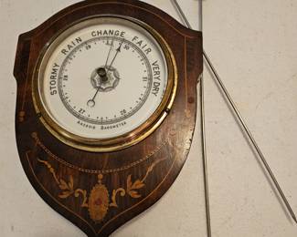 Art Nouveau Rosewood inlaid Aneroid Barometer .