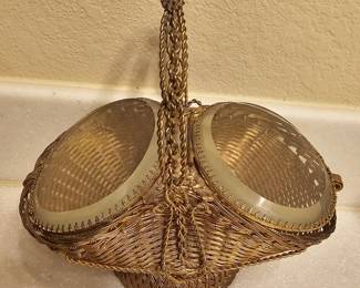Gold woven wire Basket with glass Covers