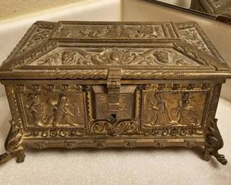 Heavy Brass Trinket Box Egyptian Revival Style design.