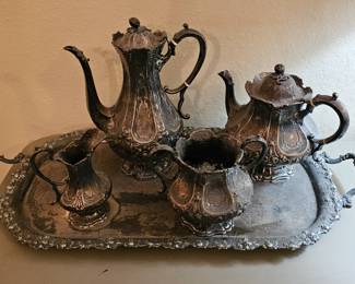 Martin & Hall London 1915 Sterling Silver Teaset on Tray , Art Nouveau design and would shine up beautifully.