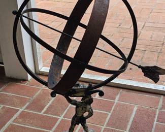 Outdoor Armillary Sundial Sphere, Atlas bearing the load.