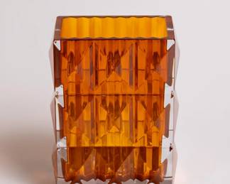 Orange Block Crystal Rectangular Bacarrat Vase with padded box